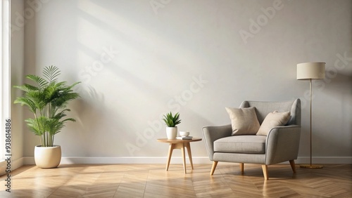 Living room mockup with armchair against empty wall background, interior design, home decor, living room, mockup