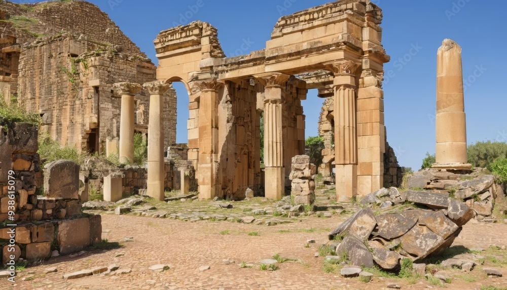 Naklejka premium Ancient ruins under a clear sky evoking a sense of history and mystery