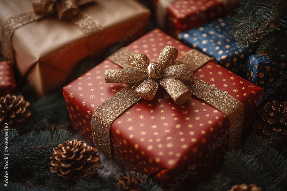 Beautiful Christmas gift boxes on floor near fir tree Beautiful Christmas gift boxes on floor near fir tree