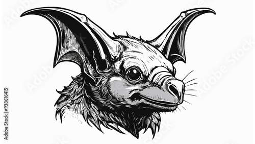 Bat Head Sketch Style - Animal Face Portrait
