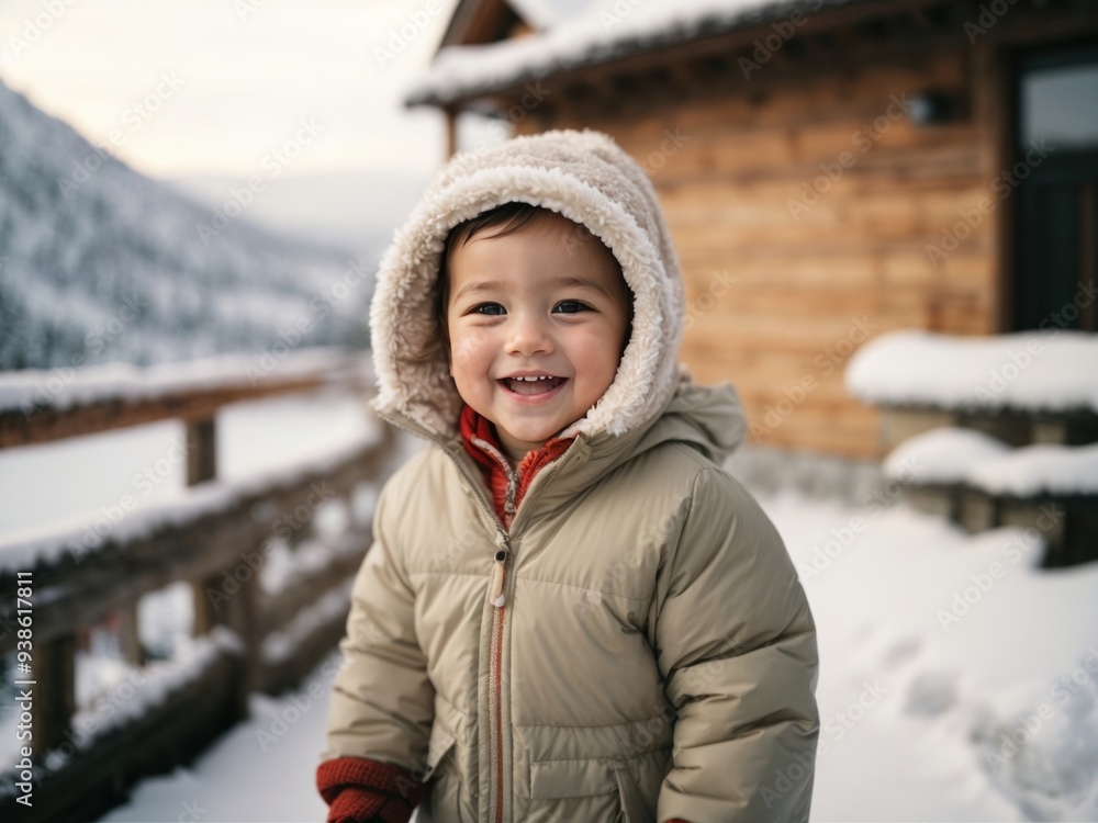 a cute baby in snow suit in the winter a cute baby in snow suit in the winter