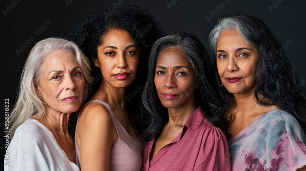Obraz premium Breast Cancer Awareness: Diverse Women United in Support 