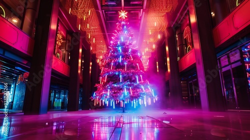 Neon Christmas Tree in an Urban Setting