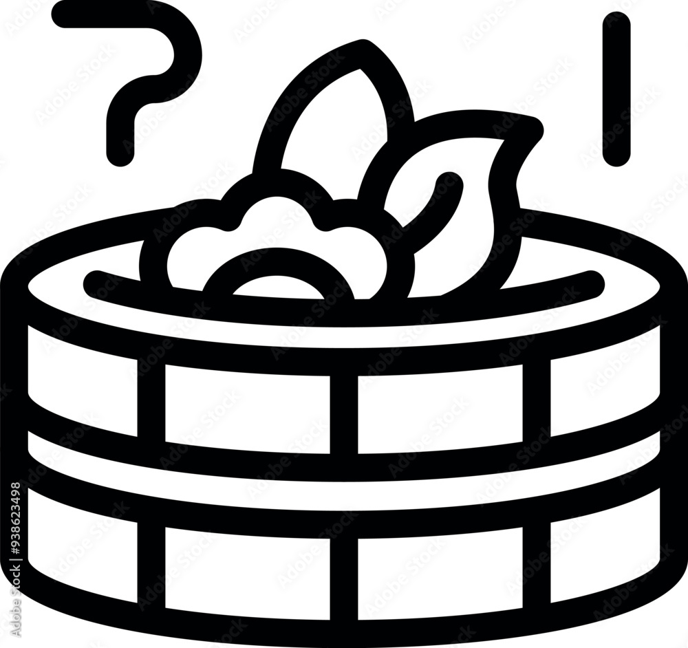 Minimalist icon of a steaming hot tub, perfect for representing relaxation and wellness Minimalist icon of a steaming hot tub, perfect for representing relaxation and wellness