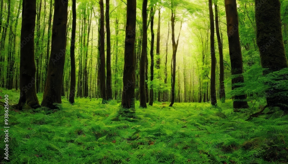 Fototapeta premium Emerald Forest A serene lush woodland scene