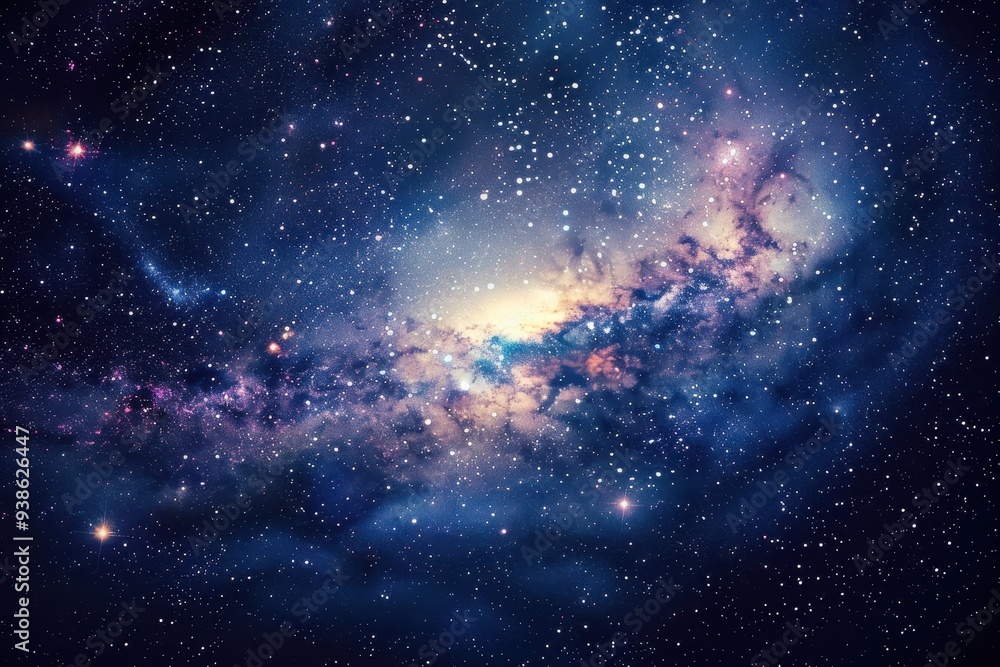 Naklejka premium Cosmic Nebula with Star Clusters and Distant Galaxies