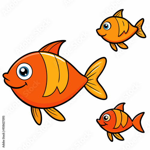 cartoon fishes set, fish simple shape vector isolated photo