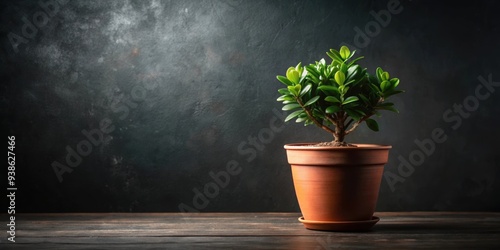 Organic plant in pot against dark background, Organic, plant, pot, growth, nature, green, leaves, soil, indoor, natural