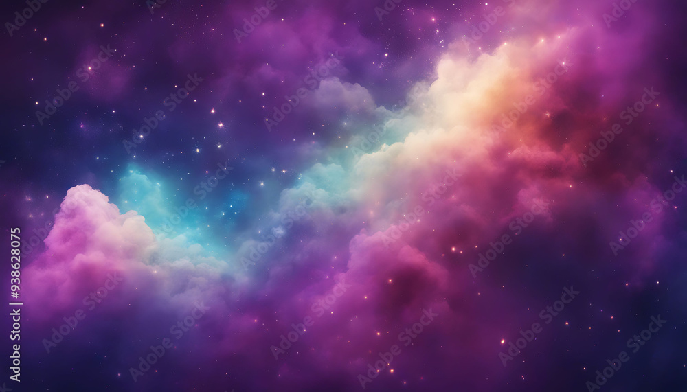 A Cosmic Landscape of Purple and Blue Nebulae with Scattered Stars A Cosmic Landscape of Purple and Blue Nebulae with Scattered Stars