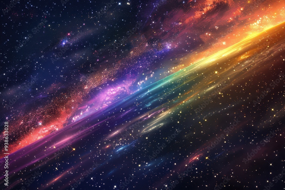 Fototapeta premium A Diagonal Band of Light and Color in a Starry Night Sky