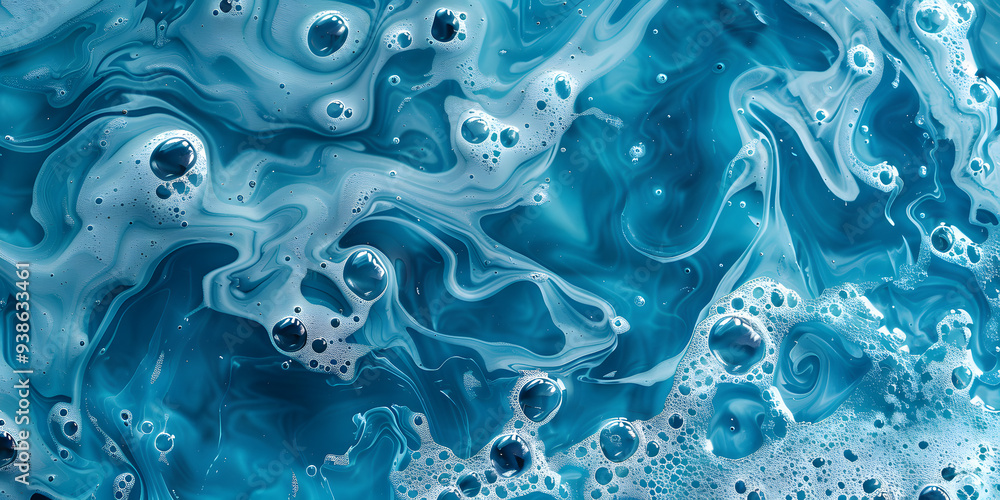 A close up of azure liquid with electric blue bubbles, resembling a wind wave pattern. This fluid could be water or another aquatic organism, showcasing the beauty of science A close up of azure liquid with electric blue bubbles, resembling a wind wave pattern. This fluid could be water or another aquatic organism, showcasing the beauty of science