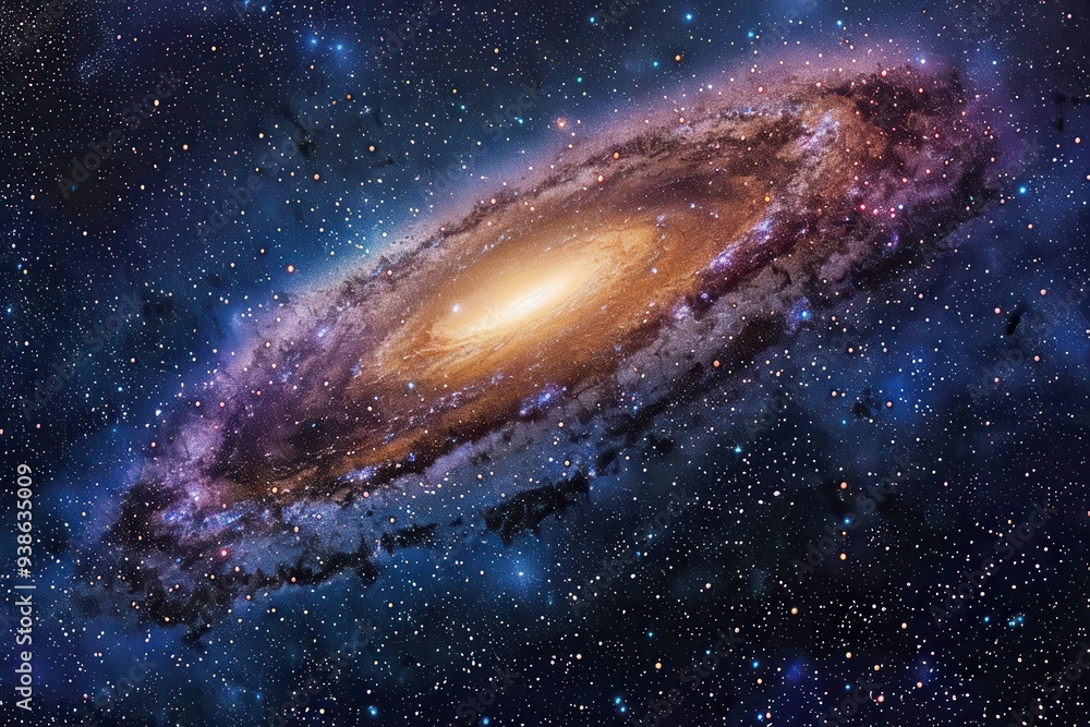 A Spiral Galaxy with a Bright Core in a Starry Night Sky A Spiral Galaxy with a Bright Core in a Starry Night Sky