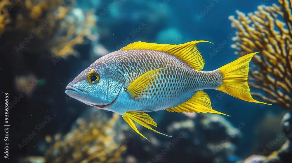 Vibrant close-up of colorful tropical fish swimming gracefully Vibrant close-up of colorful tropical fish swimming gracefully