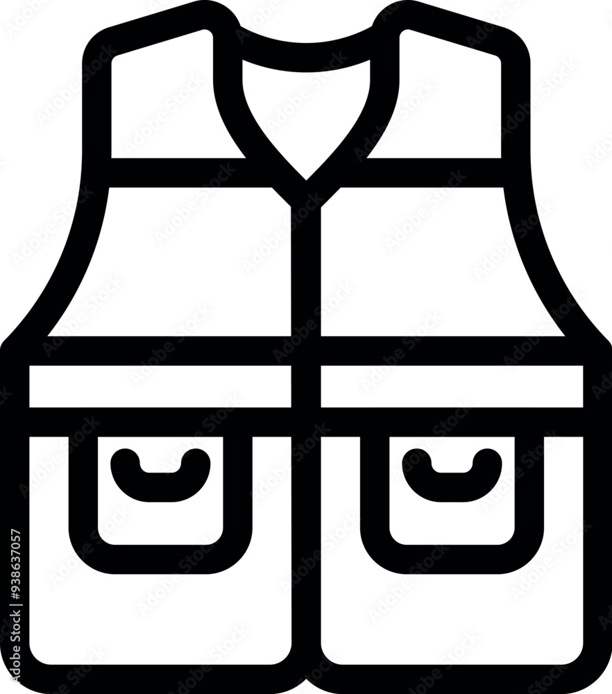 Simple black and white safety vest icon representing protective clothing worn by construction workers Simple black and white safety vest icon representing protective clothing worn by construction workers