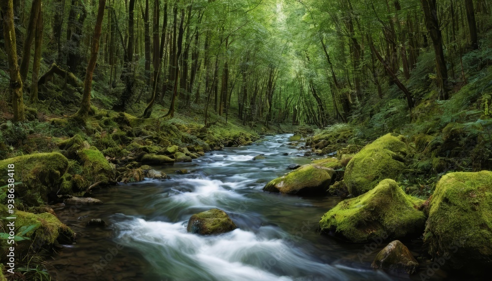 Natures serene path through the forest Natures serene path through the forest