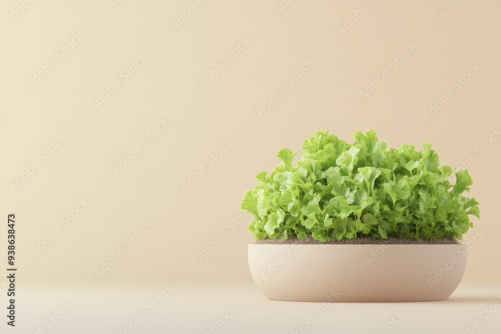 A lush green plant thriving in a minimalist beige pot set against a soft neutral background A lush green plant thriving in a minimalist beige pot set against a soft neutral background