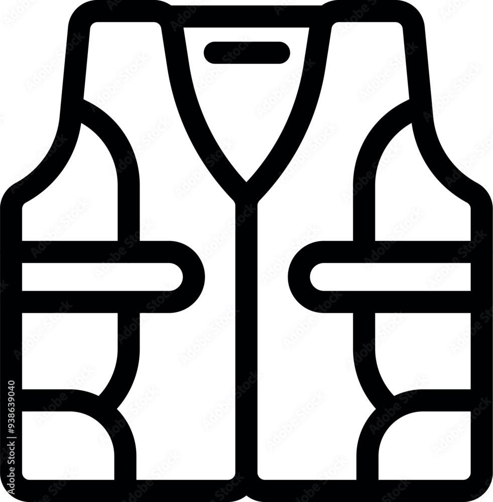 Simple line icon of a safety vest, often worn by construction workers, emphasizing safety and visibility on job sites Simple line icon of a safety vest, often worn by construction workers, emphasizing safety and visibility on job sites