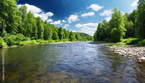  Tranquil River in a Forested Valley