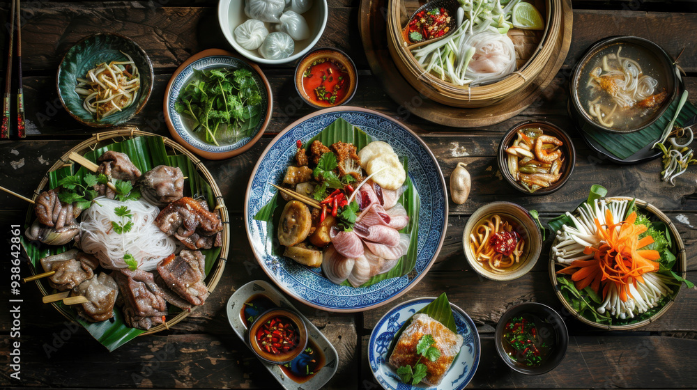 Vibrant and appetizing Vietnamese food with natural, beautiful lighting Vibrant and appetizing Vietnamese food with natural, beautiful lighting