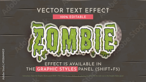 Zombie Sticker Text Effect, Graphic Style. Vector Mockup and Template. Slogan and Brand Company.
