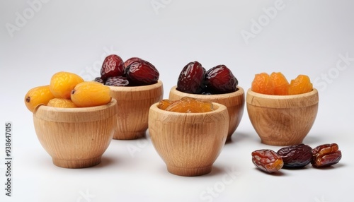  Fresh fruit in wooden bowls ready to serve photo