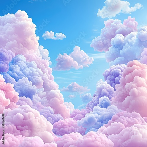 A dreamy sky filled with pastel clouds, creating a serene and peaceful atmosphere perfect for relaxation and inspiration. photo