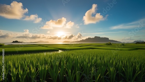 rice field at sunset