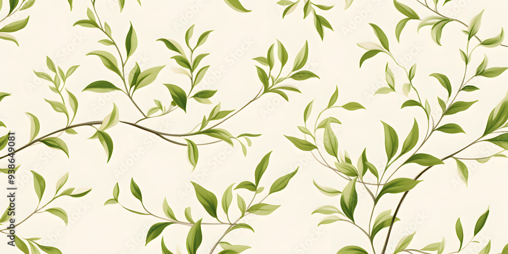 Seamless Green Leaves with Brown Branch Pattern on White Background, Decorative Design for Home Decor, Fashion, Stationery, Web Design, Packaging, Bedding, Tableware, Tote Bags, Phone Case Seamless Green Leaves with Brown Branch Pattern on White Background, Decorative Design for Home Decor, Fashion, Stationery, Web Design, Packaging, Bedding, Tableware, Tote Bags, Phone Case