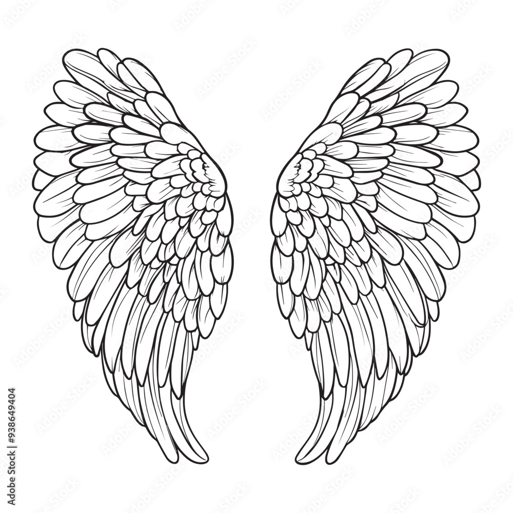 Angel Wing Clipart, Wings Outline Design- Memorial wings Illustration in black and white Angel Wing Clipart, Wings Outline Design- Memorial wings Illustration in black and white