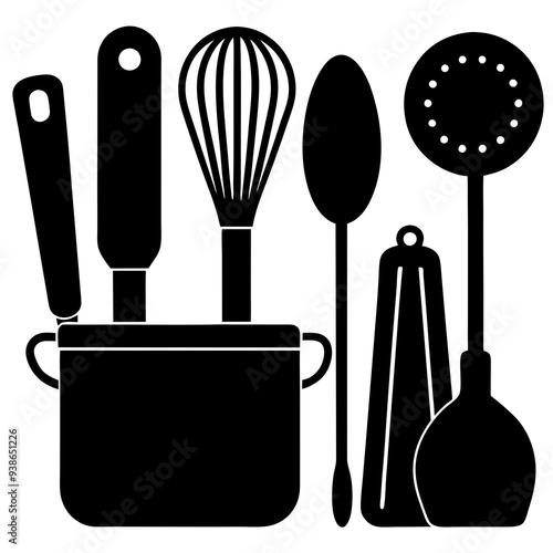 set of kitchen utensils vector silhouette