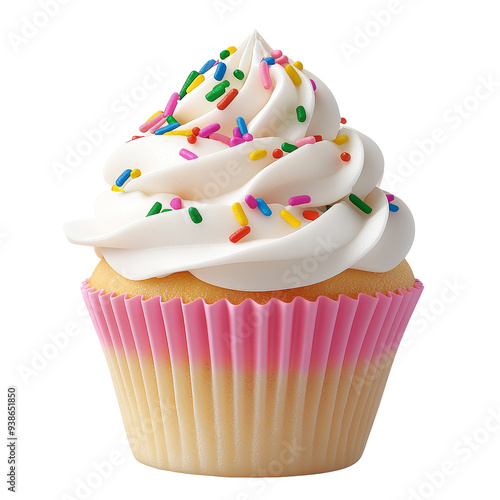 Delicious cupcake with colorful sprinkles and creamy frosting, perfect for celebrations and desserts photo