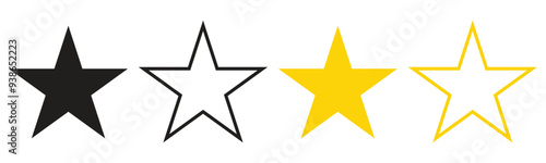 Star icon vector set, star silhouette icon set, yellow star icon in flat trendy style illustration isolated on white background. 