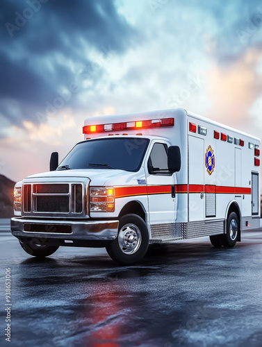A striking image of a modern ambulance in an urban setting, ideal for healthcare promotions, emergency services awareness campaigns, or public safety materials.