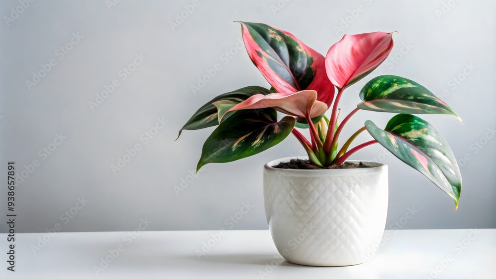 Pink and Green Indoor Plant in White Pot. Pink and Green Indoor Plant in White Pot.