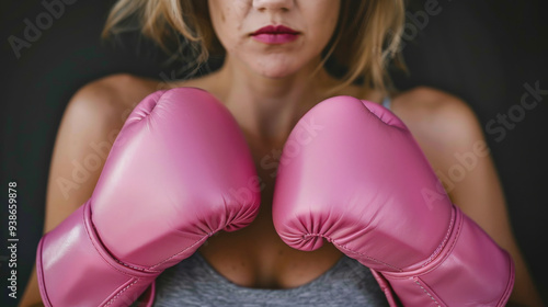 Woman with Pink Boxing Gloves, Ready to Battle Breast Cancer 