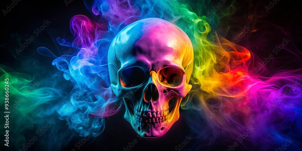 Neon skull with bright colors and swirling smoke on dark background , neon, skull, bright, colors, swirling, smoke, dark Neon skull with bright colors and swirling smoke on dark background , neon, skull, bright, colors, swirling, smoke, dark