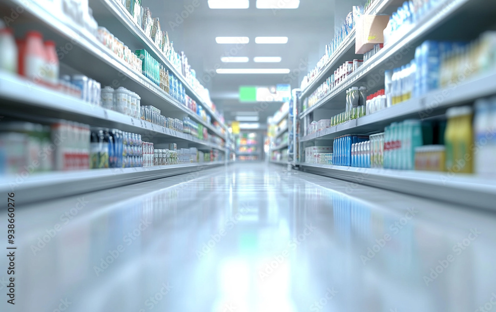 Blurry shopping shelves in supermarkets and department stores Blurry shopping shelves in supermarkets and department stores