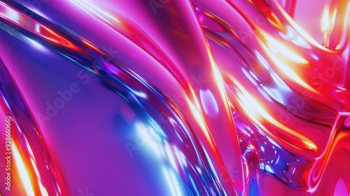 Vibrant abstract background featuring mesmerizing waves of metallic and neon colors in shades of pink, blue, and purple.