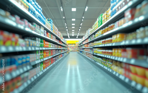 Blurry shopping shelves in supermarkets and department stores