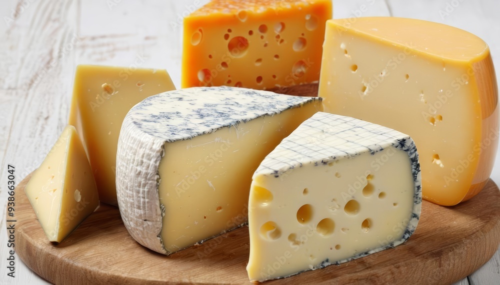 A selection of delicious cheeses ready to be savored A selection of delicious cheeses ready to be savored