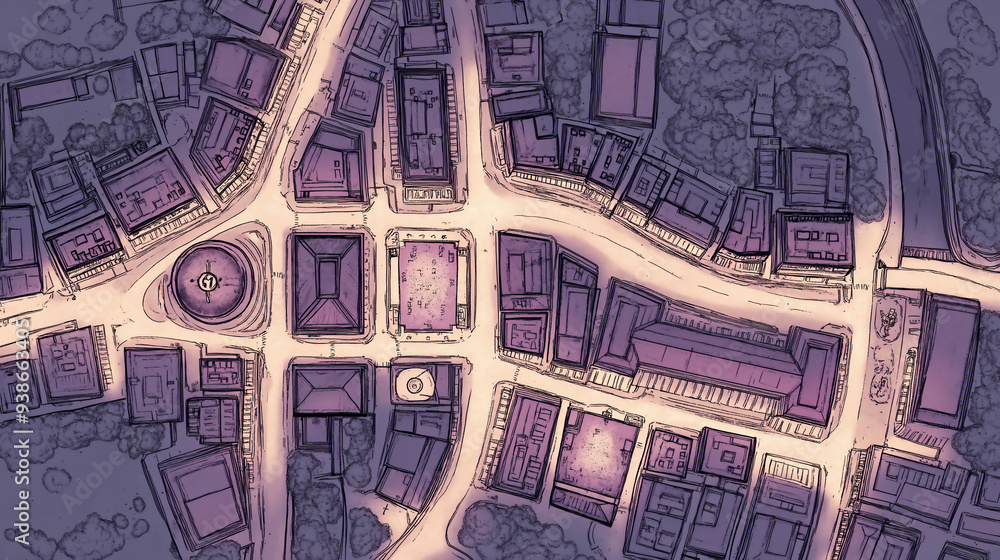 Obraz premium Purple Grid City Layout