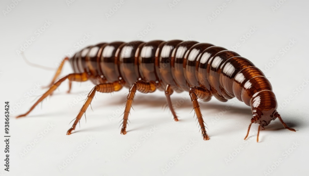A closeup of a large shiny brown and white cockroach on a white surface A closeup of a large shiny brown and white cockroach on a white surface
