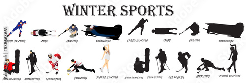 different winter sports set collection of athletes full isolated photo