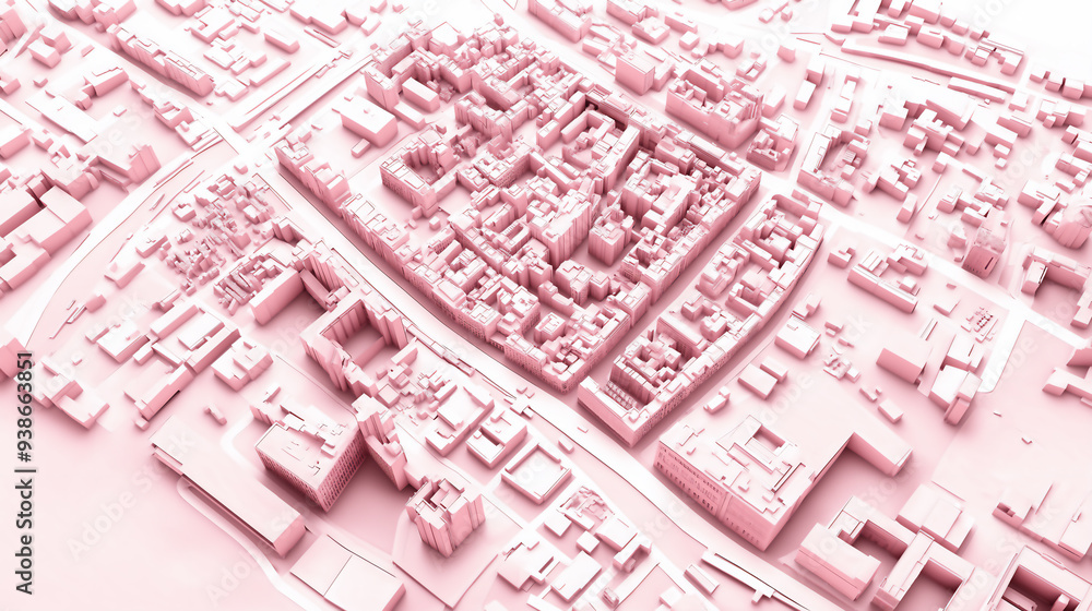 Fototapeta premium Red 3D City Model Top View