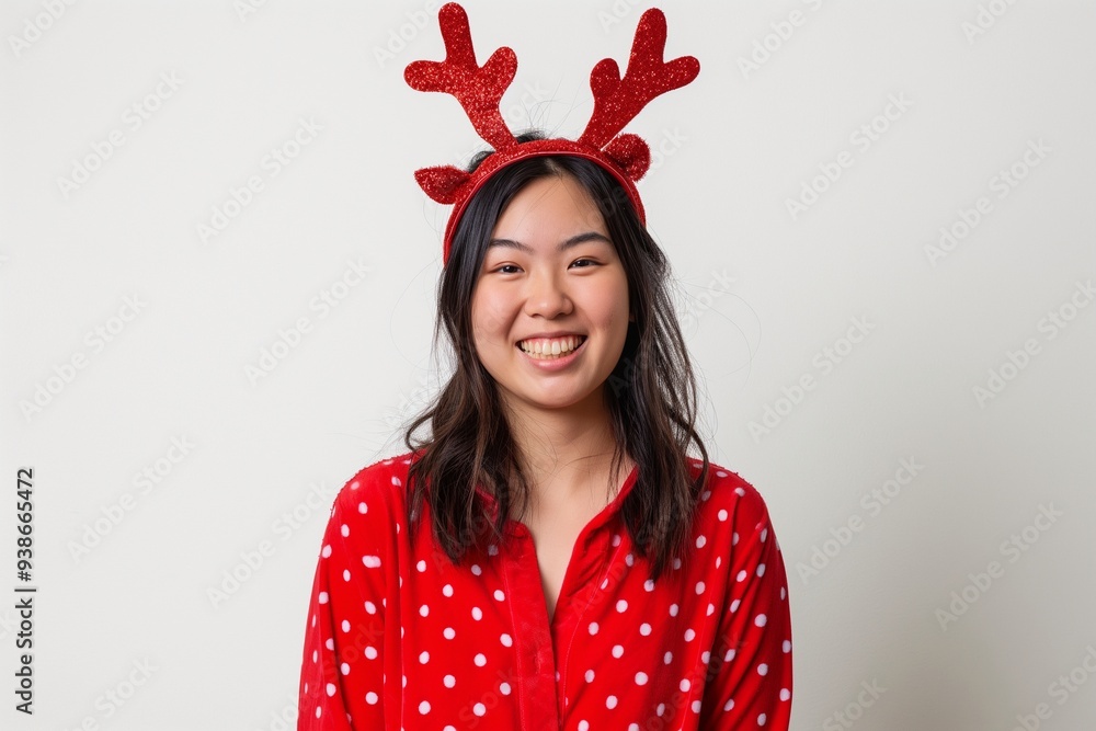 A young woman wearing a red Christmas costume A young woman wearing a red Christmas costume