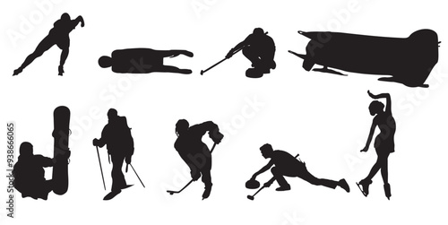 different winter sports silhouette full isolated collection