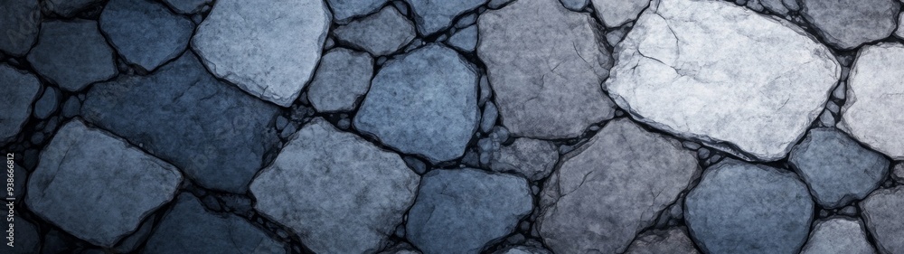 Fototapeta premium Rugged Mountain Textures, Deep grey and blue tones showcase seamless rock faces, ideal for outdoor-themed designs, emphasizing a majestic and powerful natural setting.