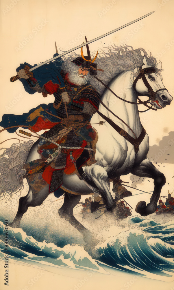 Fototapeta premium 浮世絵(Ukiyoe)/侍(サムライ) 馬 騎馬