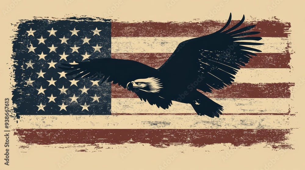 custom made wallpaper toronto digitalAmerican Flag with Bald Eagle Silhouette in Vintage Grunge Style