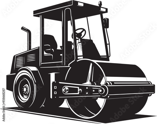 Road construction Road Roller silhouette vector illustration isolated on a white background